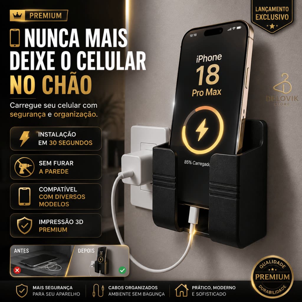 Suporte de Parede para Celular Carregando Sem Furar Parede
