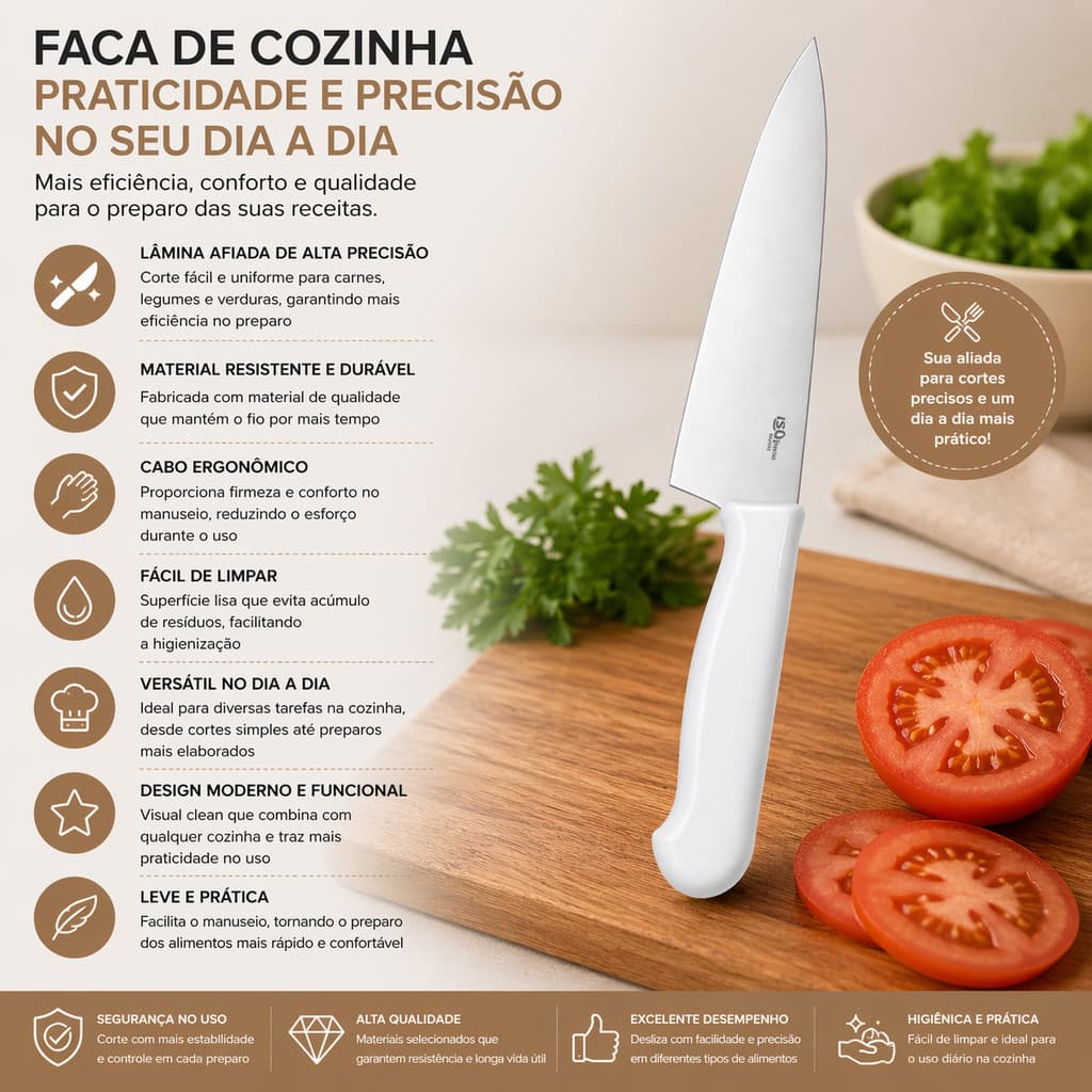 Faca Peixeira Inox Plástico 6" Branco