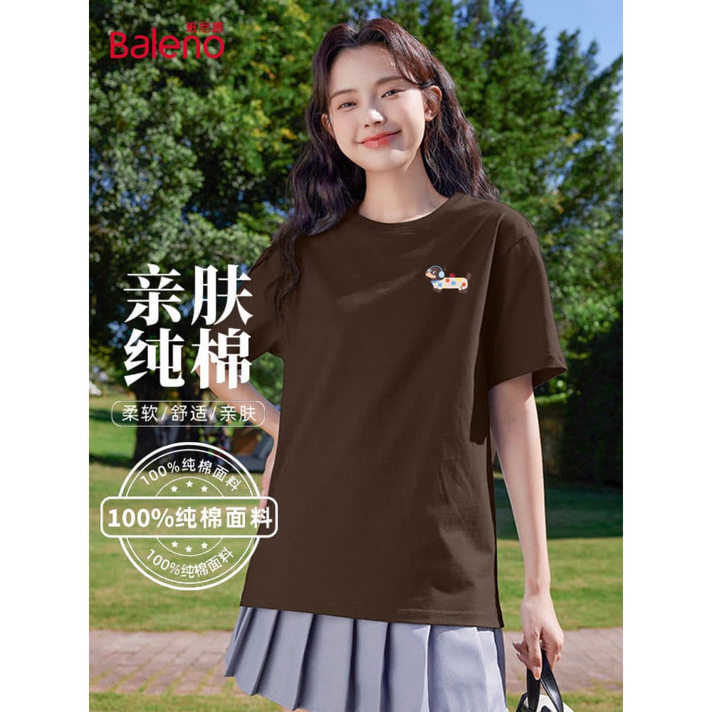 Benilo americano puro algodão de manga curta camiseta feminina verão 2026 novo estilo nicho Design solto tamanho grande