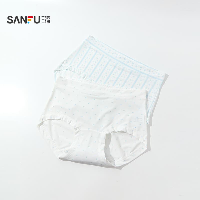 Sanfu roupa íntima feminina de cintura média com quadril, refrescante, respirável, doce, fresca, estampada, meia macia52