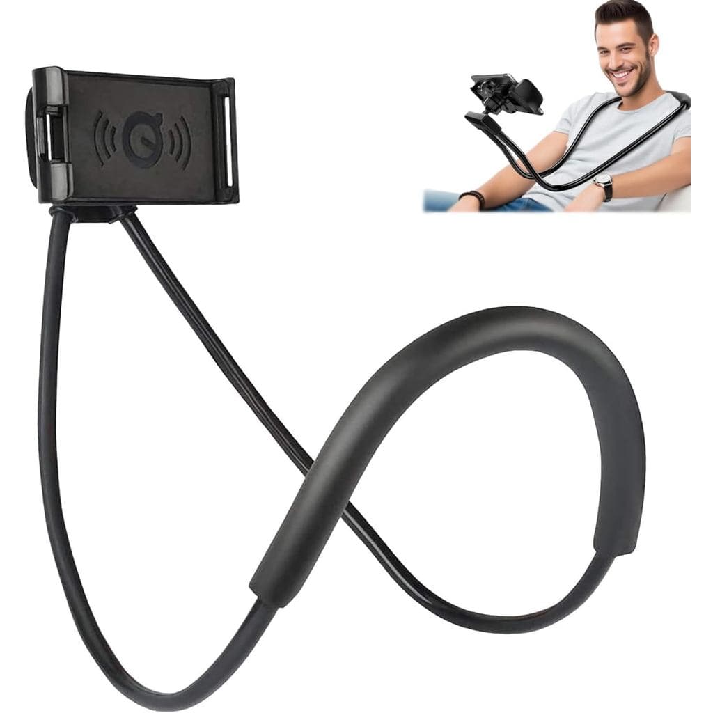 Cell Phone Stand Hanging on Neck Upgraded, Hands-Free Mobile Phone Holder Clip on Bed/Table 360° Rotation iPhone Tablet