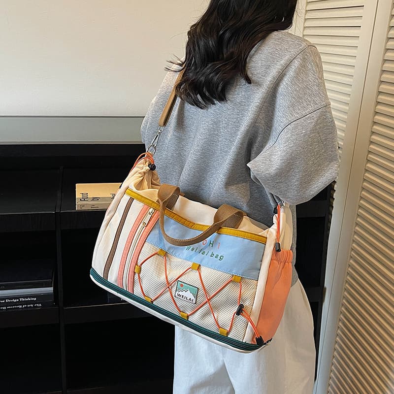 Bolsa mensageiro de viagem em cor contrastante, feminina, pode cobrir o carrinho, bolsa de bagagem, bolsa de ombro de al