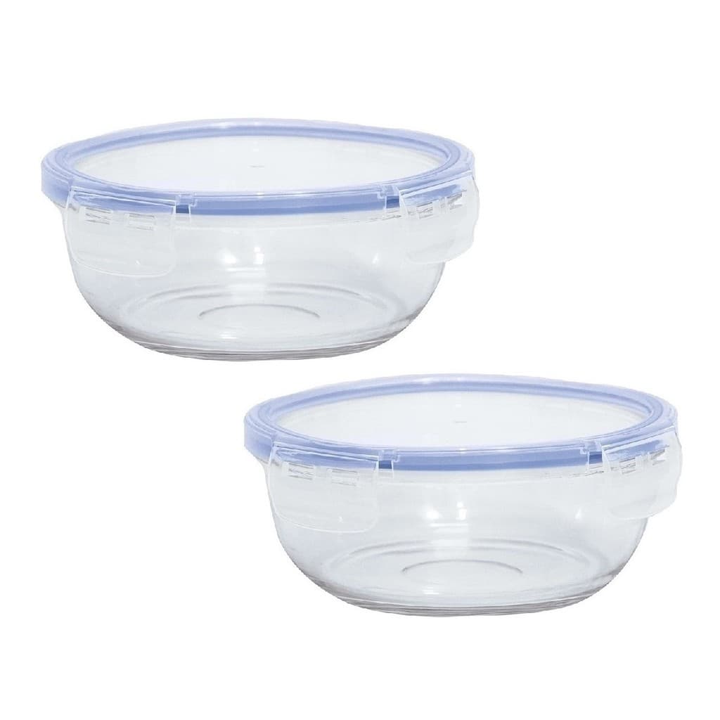 Kit 2 Potes Vidro Tigela Marmita Antivazamento Armazenamento 4 Travas Micro-ondas Freezer Geladeira Lancheira Refratário