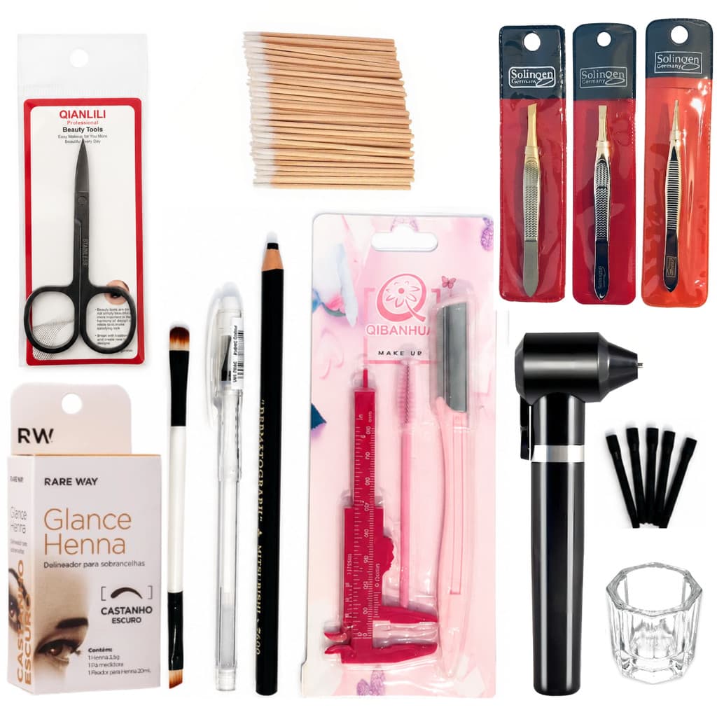 Kit Design e Marcação De Sobrancelhas Henna Glance Castanho Escuro Completo