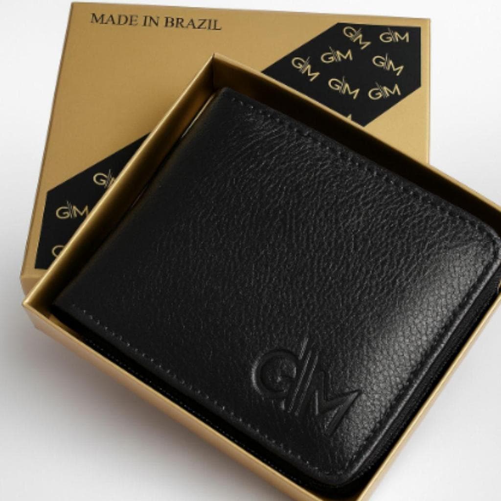 Carteira Masculina Couro Legítimo Com Zíper Porta Moeda