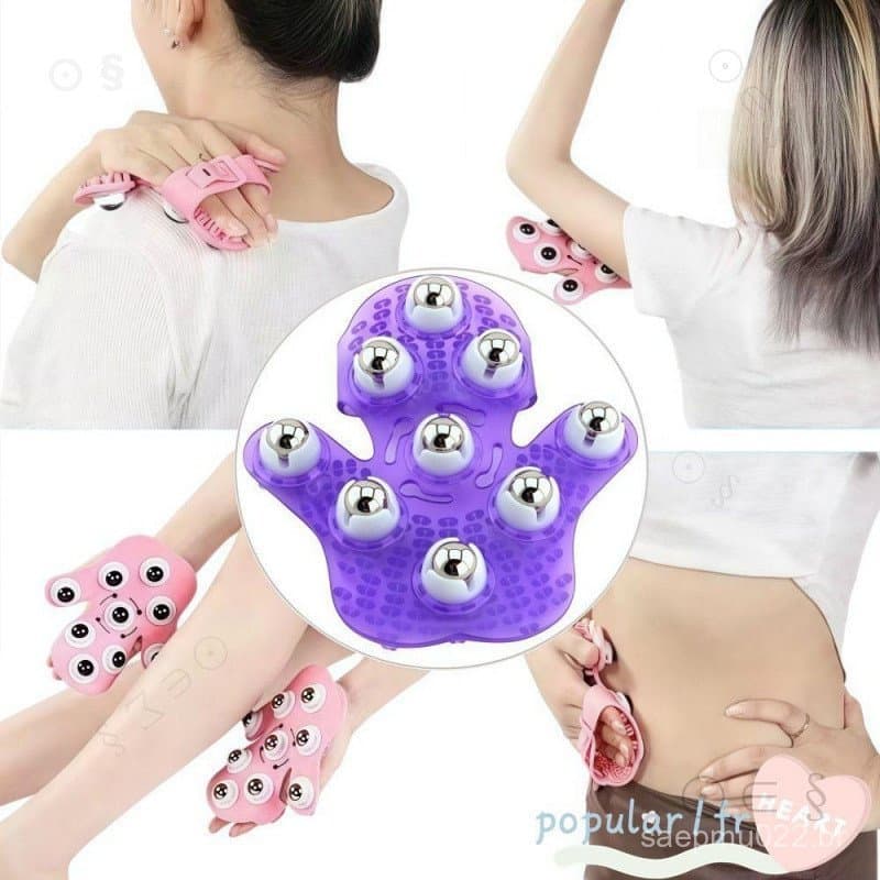 Luva de Massagem POPULARFR, com 9 Rolos de Metal em Forma de Palma, Massageador Corporal Portátil, Massagem de Acupressã