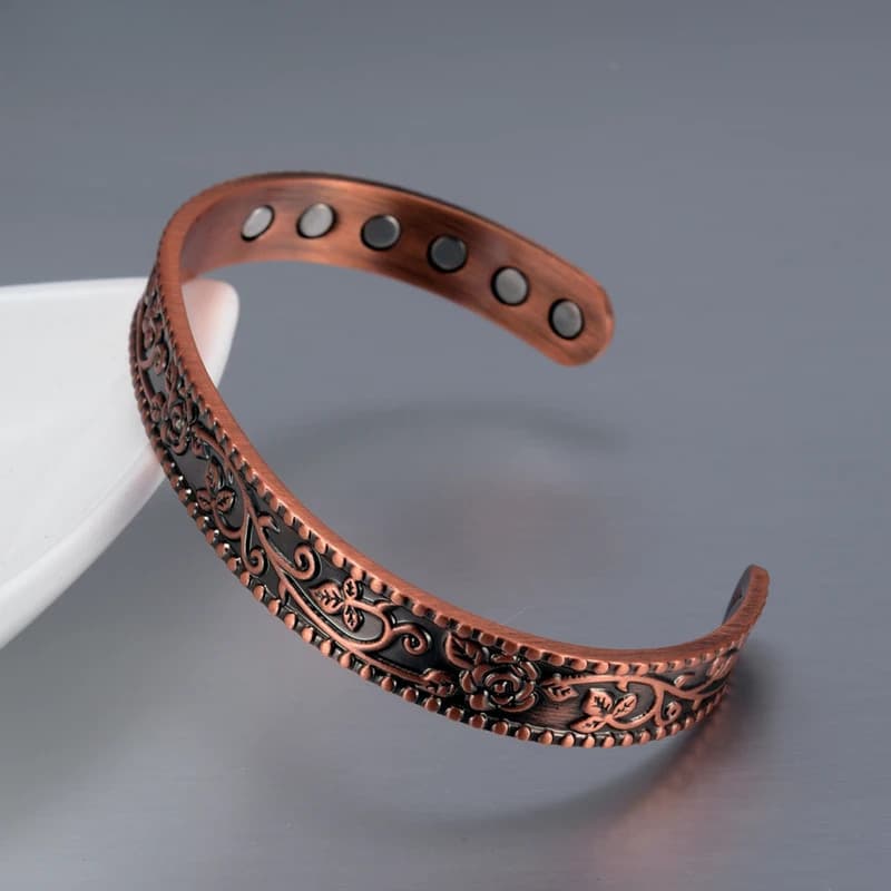 Pulseiras De Cobre Puro Para Mulheres Vintage Flor Design 9.5 Mm Joias Ajustáveis Femininas