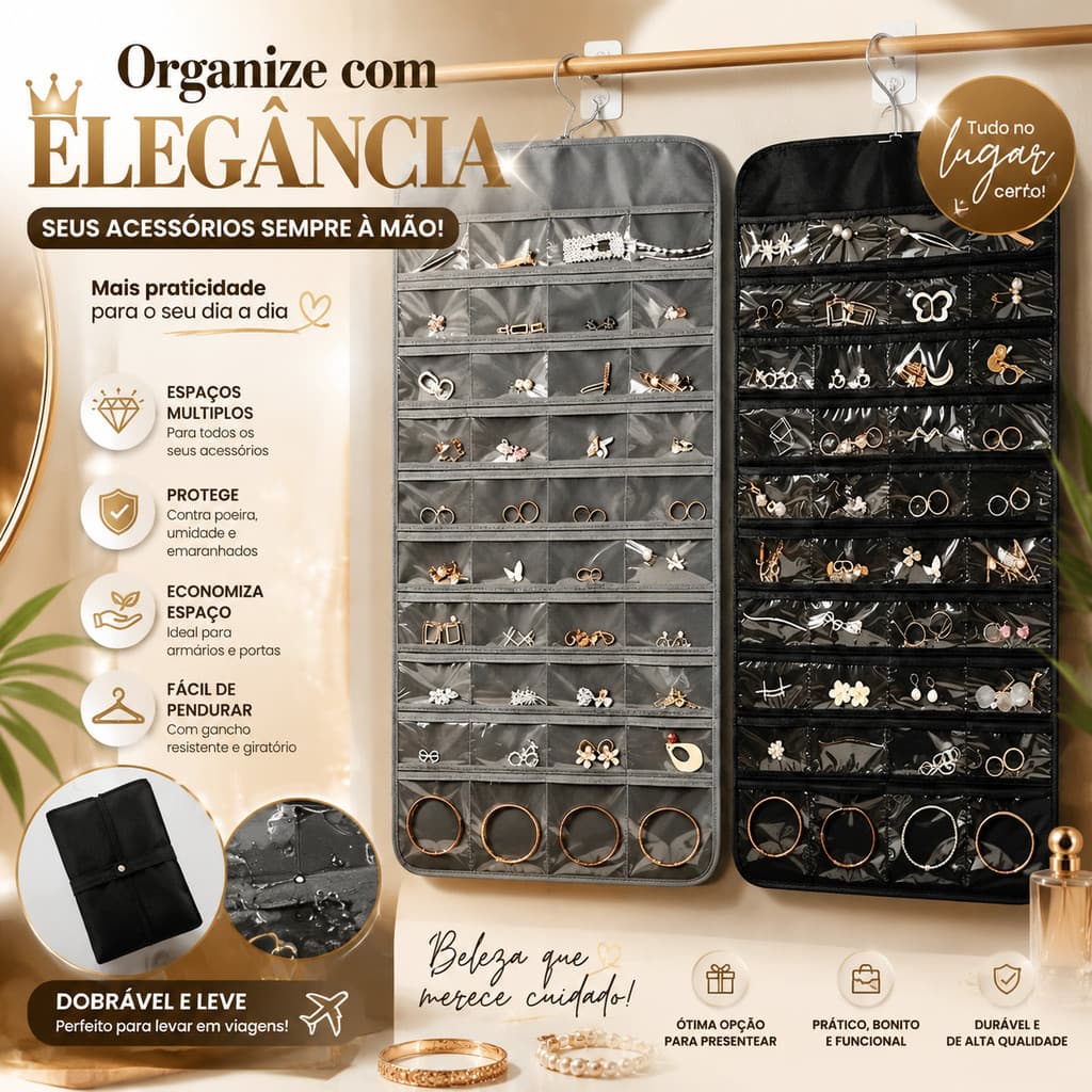 【48 Bolsos】Porta Bijuterias Organizador de Joias Grande Capacidade Prático Para Armazenar Acessórios Femininos