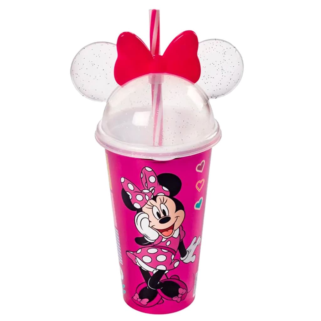 Copo Com Tampa e Canudo Minnie Mouse Personagem Disney 500ml Para Água E Sucos - Plasútil