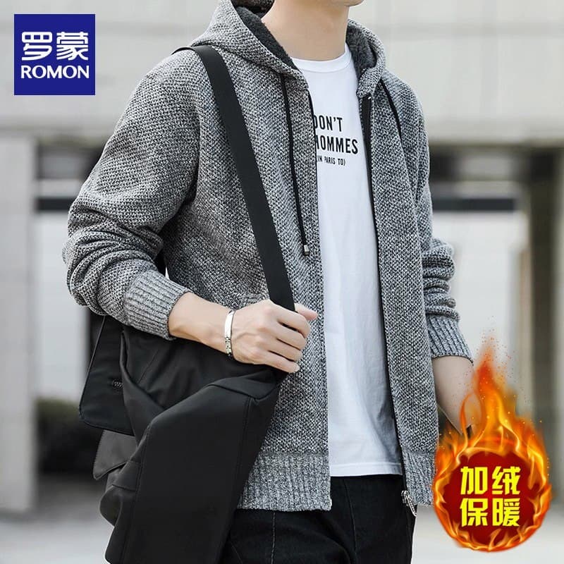 Lomon Cardigan camisola masculina 2026 inverno novo estilo velo-velo com capuz camisola Casual malhas jaqueta roupas mas