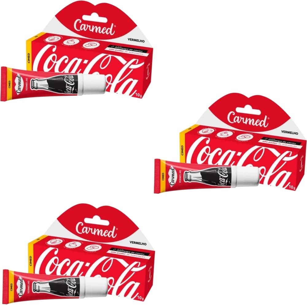 Kit 3 Hidratante Labial Carmed Coca-Cola Vermelho 10g