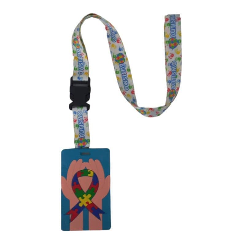 Kit Chaveiro Cordão Fecho Engate Rápido Autista Autismo Branco  + Porta cartão Personalizado Emborrachado Autista Autism