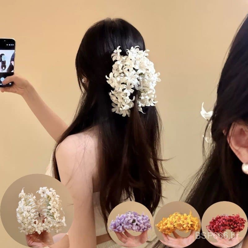 Beleza Batendo ~ Super Fada Flor Branca Grampo De Cabelo Feminino Parte De Trás Da Cabeça Exagerada Tubarão Clipe Sentid