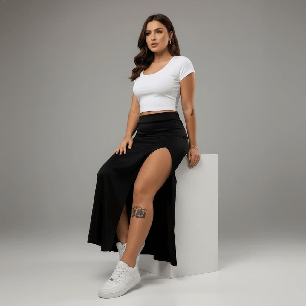 Saia Feminina Com Fenda Lateral Modelagem Perfeita No Corpo Midi Casual Sensualidade Elegância Suple