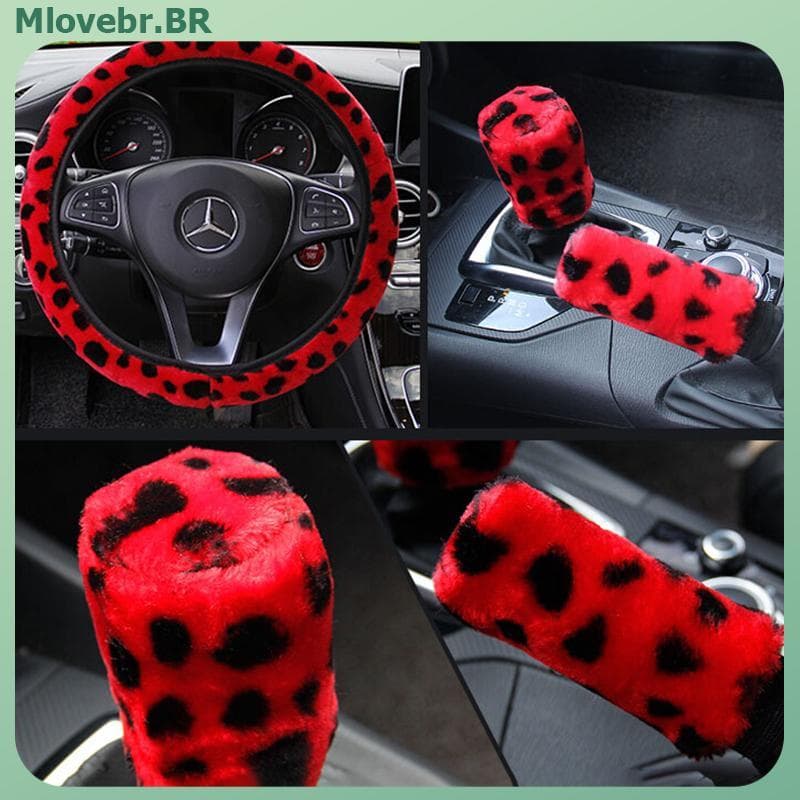MOVE 3 Pçs/Set Leopardo Fluff Capa De Volante De Pelúcia Acessórios Para Carro De Inverno .