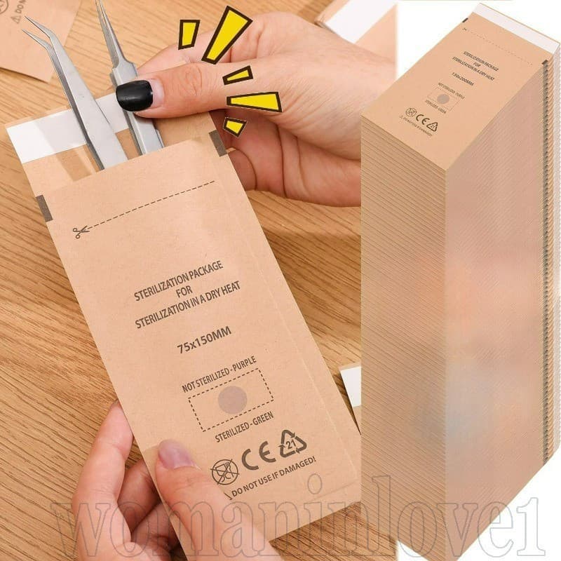 Saco de Desinfecção para Ferramentas de Unhas - Saco de Papel Kraft Autoadesivo - Saco de Desinfecção Descartável - T55F