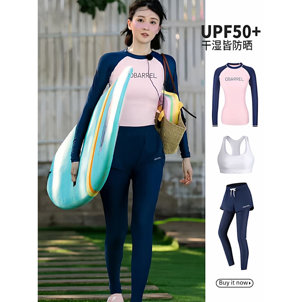 Novo estilo terno de surf feminino calças divididas maiô de manga comprida protetor solar de secagem rápida conservador