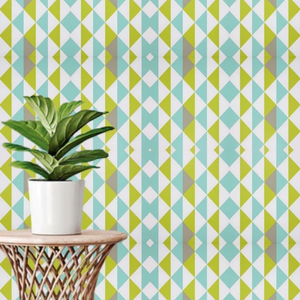 Papel de Parede Retrô Geométrico Cinza e Verde Adesivo Impermeável Qualidade Premium 5MX45CM