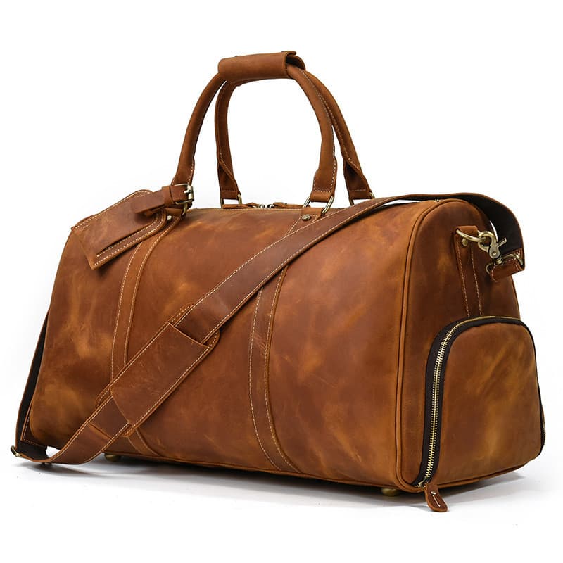 Bolsa de viagem de couro retrô masculina, grande capacidade, cinto de cavalo louco, posição de sapato, portátil, academi