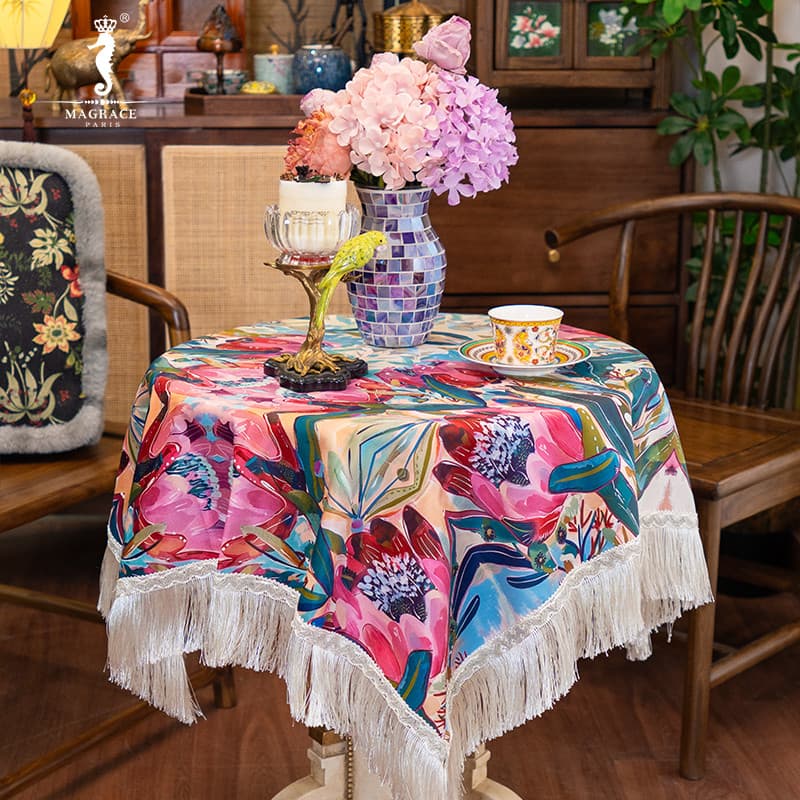 Ma Ruishi borla toalha de mesa 2026 Retro atmosfera sala de estar mesa de cabeceira de alto valor curto pelúcia Anti-poe