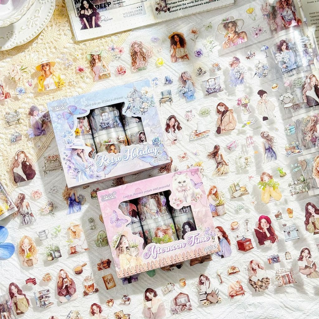Conjunto de fitas para animais de estimação com tema de personagem, 6 rolos/caixa, Material de manual, colagem decorativ