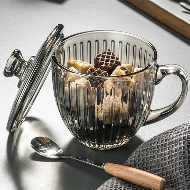Copo de café da manhã de vidro de grande capacidade doméstico feminino com alça iogurte aveia leite espuma tigela de ave
