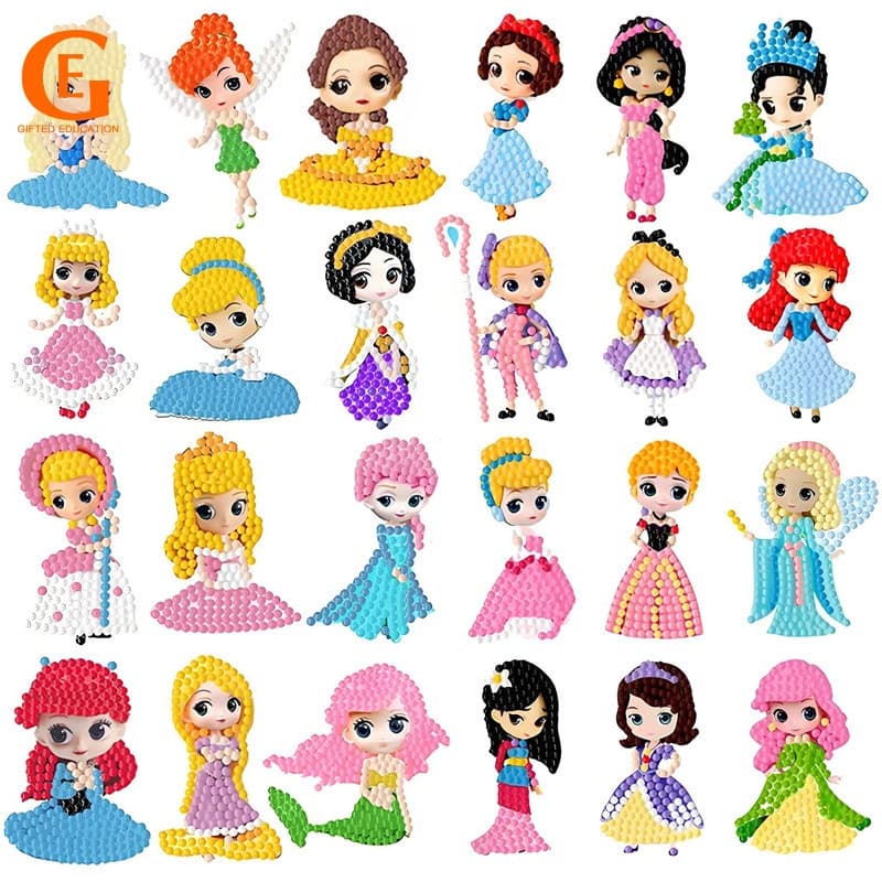 Conjunto de Adesivos para Pintura com Diamantes DIY, Brinquedo Educativo de Princesa com Diamantes para Crianças, AYBZ