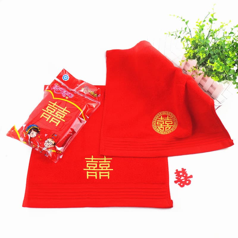 Lenço vermelho pequeno lenço quadrado 囍 lenço de noivado retorno presente lembrança casamento toalha de algodão puro Fuz