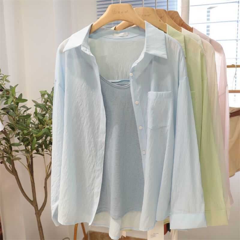 High-End arte Design gelo seda Chiffon manga comprida protetor solar camisa feminina verão solto nicho exterior ar condi