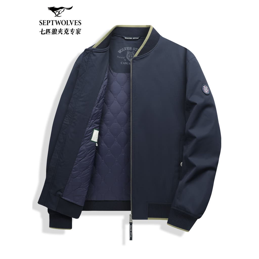 [Acolchoado quente] sete lobos contraste cor gola de beisebol jaqueta masculina outono inverno novo estilo Casual moda j