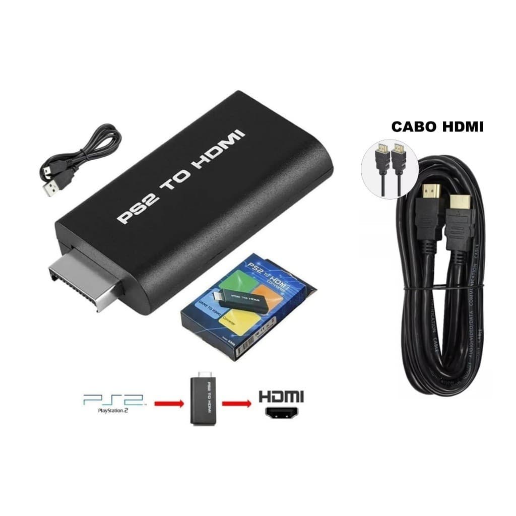 Adaptador Conversor Ps2 Áudio & Vídeo - AV Para Cabo Hdmi Com cabo HDMI 3 Metros.