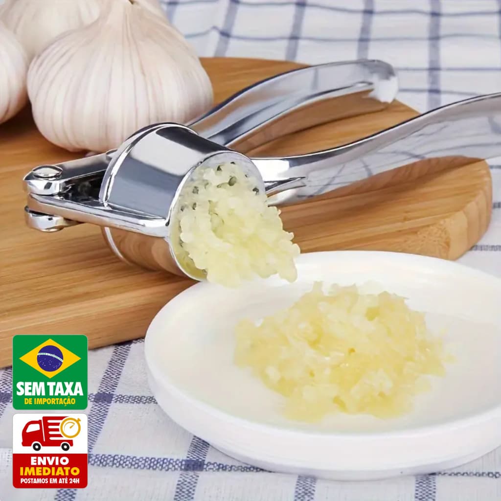 Moedor Triturador de Alho Manual 14,8cm Espremedor Amassador Aço Inox Resistente Amigold
