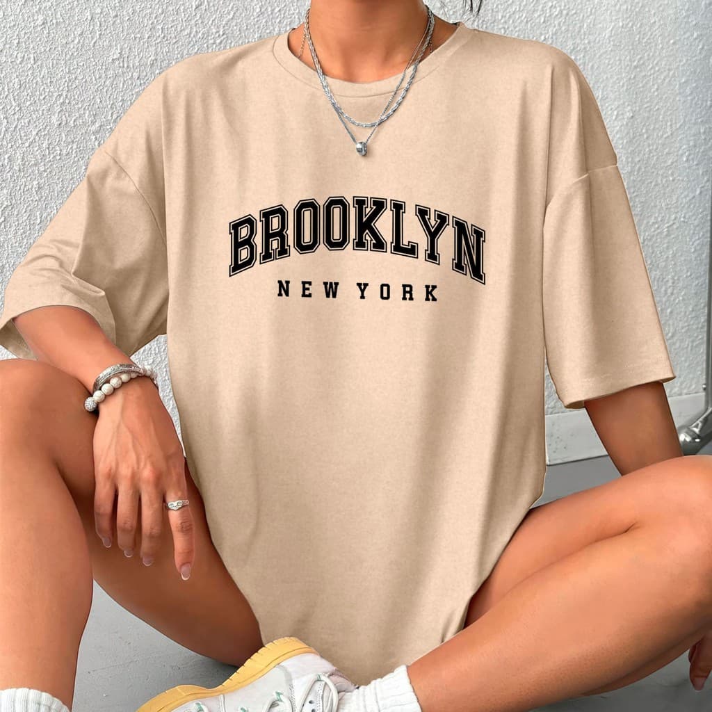 Camisetão Tipo Over Feminina Blusa  Brooklyn Academia Blusão P ao G4 Shopping Algodão 30.1