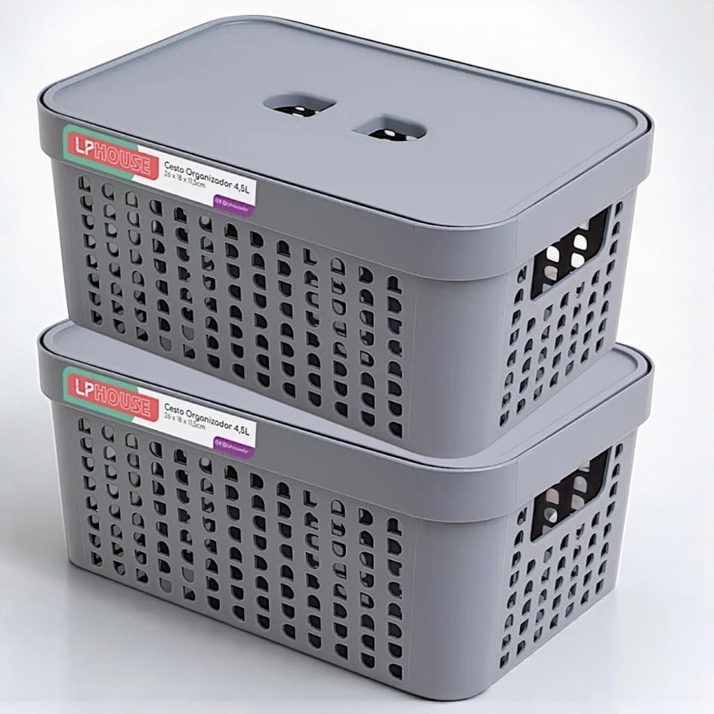 Kit 2 Caixas Organizadoras 4,5L – Multiuso, Compactas, Empilháveis e Duráveis – Casa e Escritório