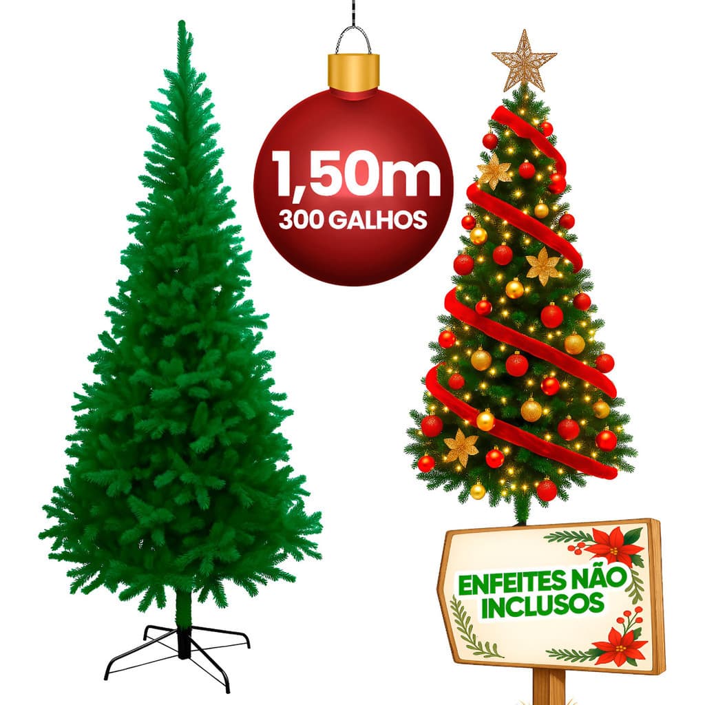 Arvore De Natal Pinheiro Verde Grande 150m 300 Galhos Cheia