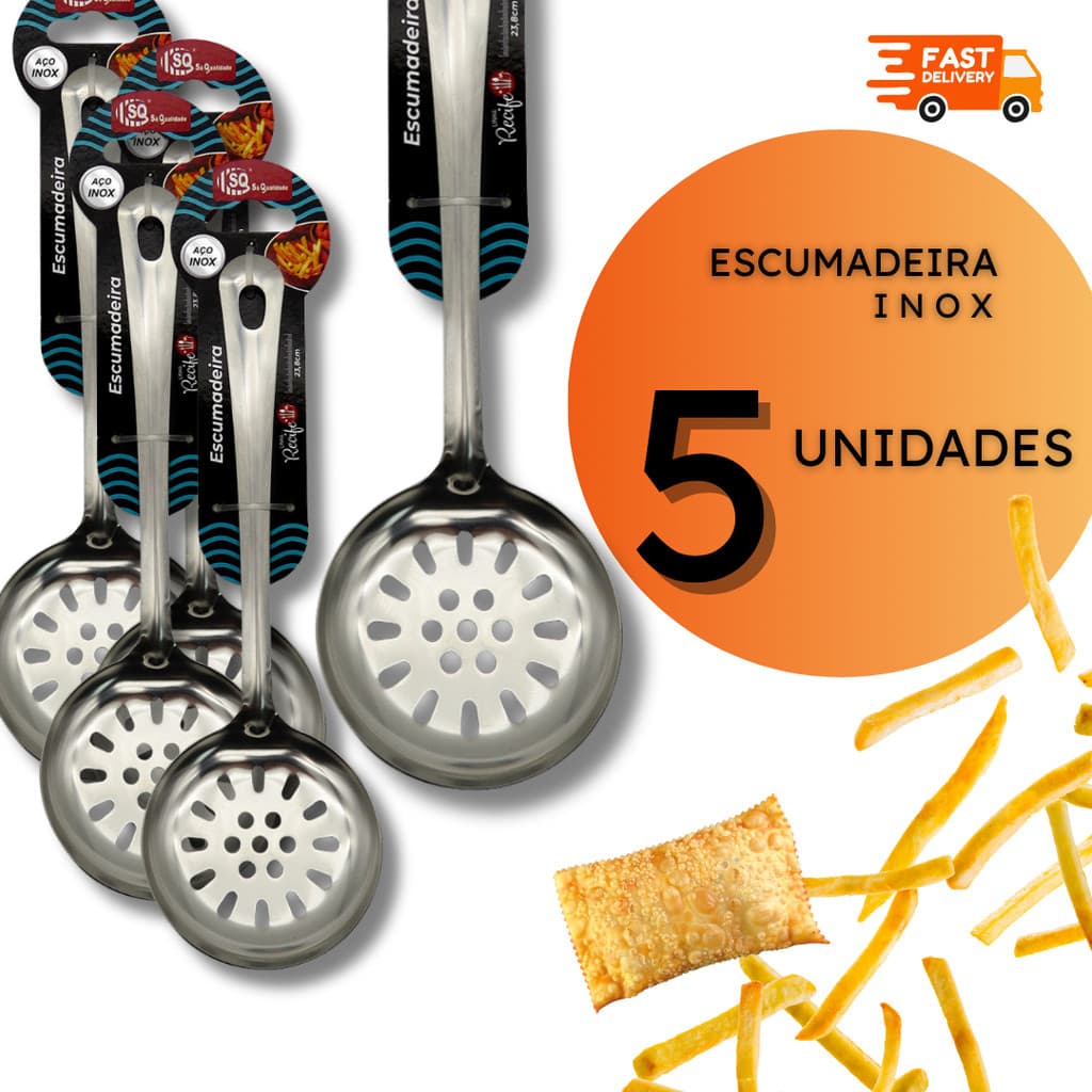 Escumadeira Inox Arroz Fritura Escumadeiras Buffet Restaurantes - 3, 5 ou 10 unidades
