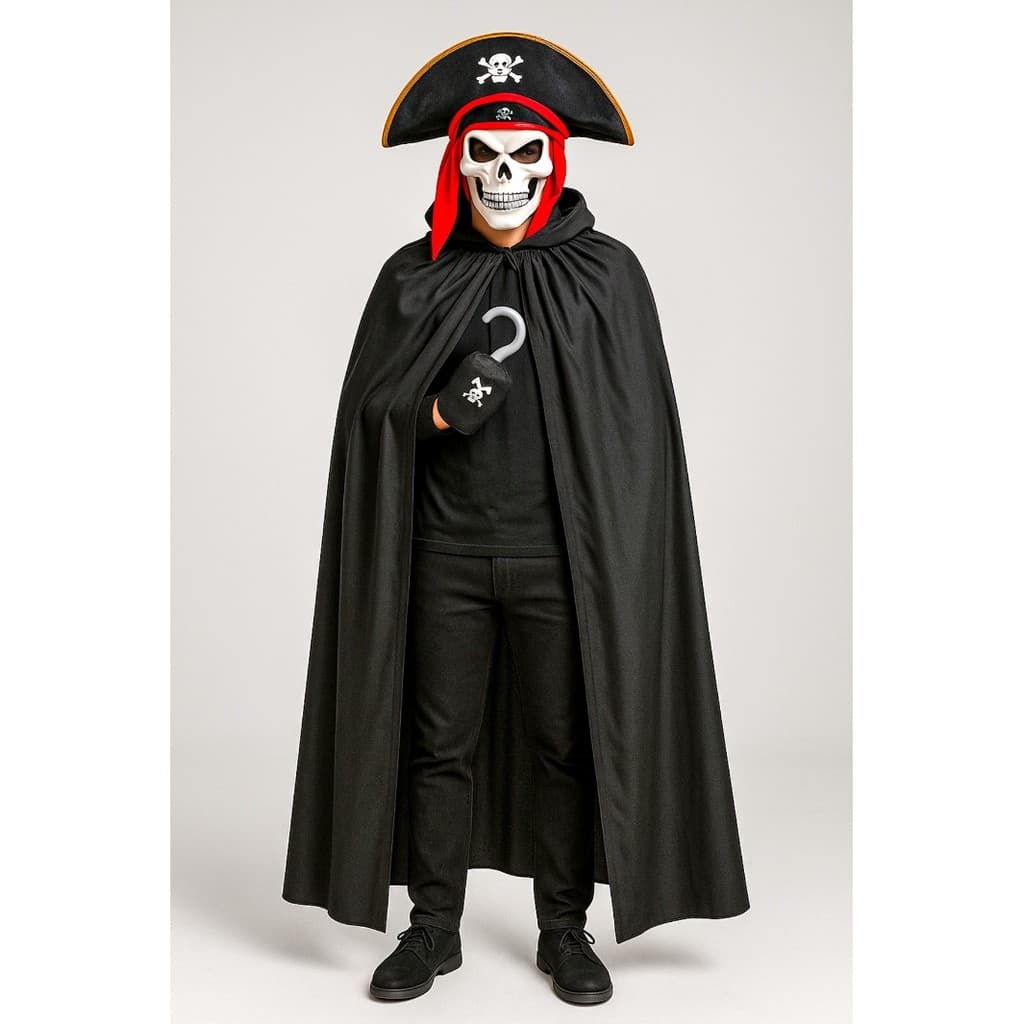Fantasia Pirata Caveira Halloween Carnaval Completa com Capuz Cosplay
