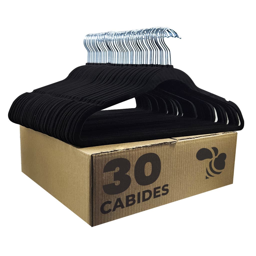 Cabides Veludo Adulto  Antideslizante Roupas 30 Peças Preto