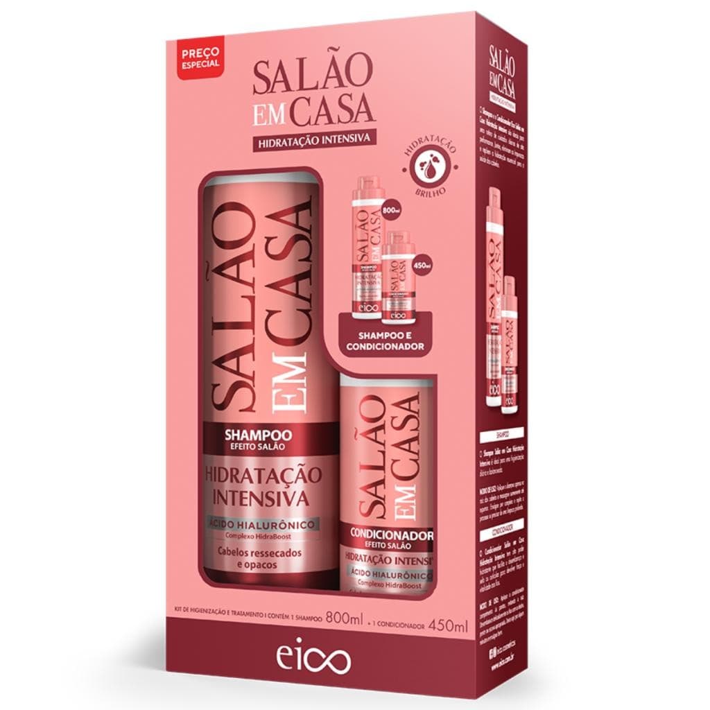 Eico Tratamento Salão Em Casa Hidratação Intensiva Shampoo Sem Sal 800ml Condicionador Leavein 450ml