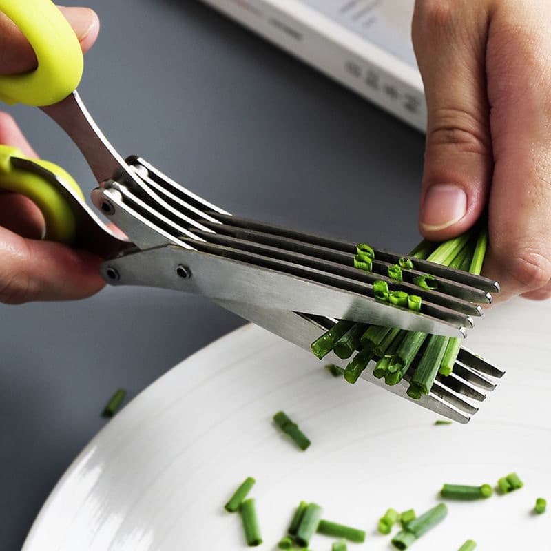 Tesoura de Cinco Camadas Tesoura de Aço Inoxidável para Cebolinhas 5 Lâminas Utensílios de Cozinha Multiuso para Ervas
