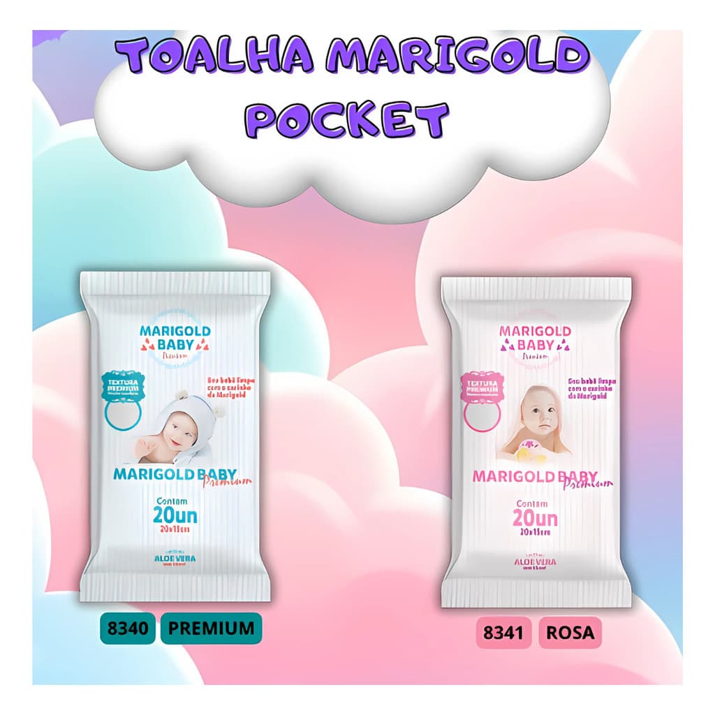 Lenço Umedecido Marigold Pocket Premium 20 Unids - Compacto (Rosa ou Azul)