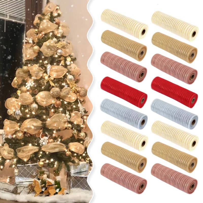 2M Árvore De Natal Fita Decoração Malha Tule Rolo Flor Grinalda DIY