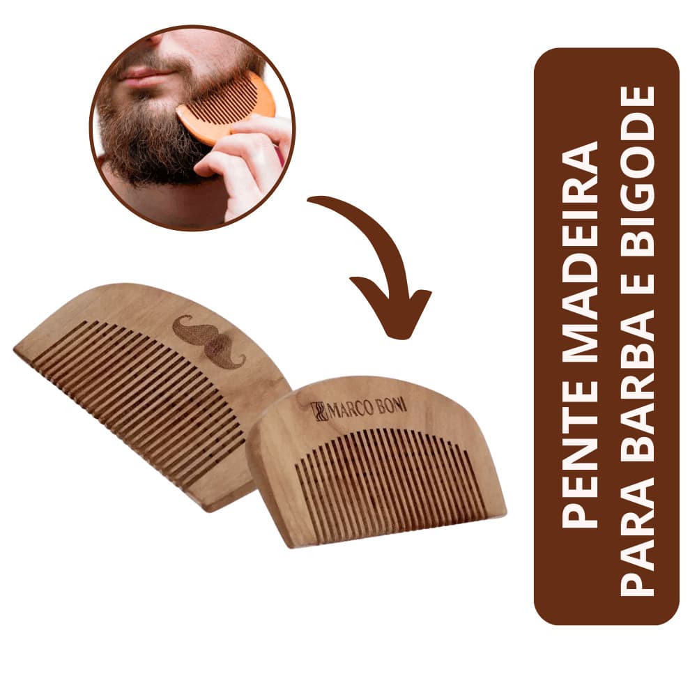 Pente De Madeira Para Barba E Bigode Premium Marco Boni 1360 Alinha e Organiza os Fios da Barba