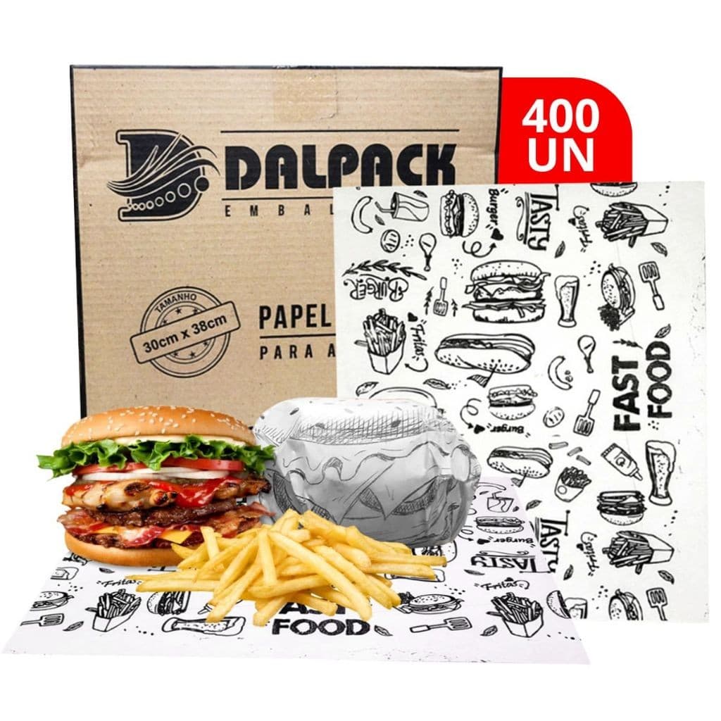 Papel Acoplado 30X38Cm Embrulho Para Lanche Delivery Pacote 400 Unidades