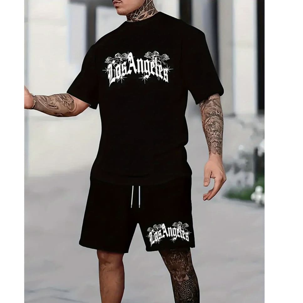 Conjunto Esportivo  Camiseta Masculina Short tactel Los Angeles Verão moda