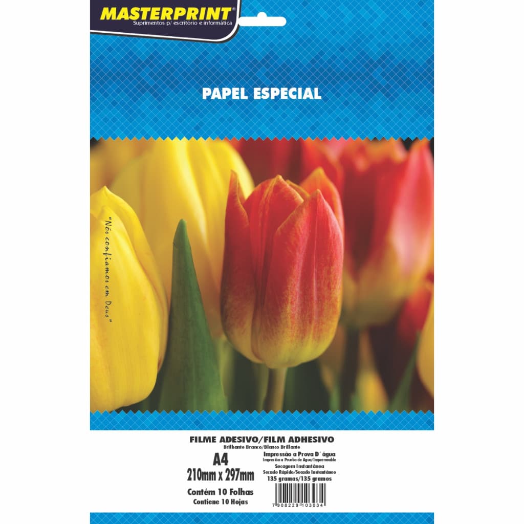 Papel Filme Vinil Adesivo Branco Brilho Plástico Tamanho A4 135g - 10 Folhas