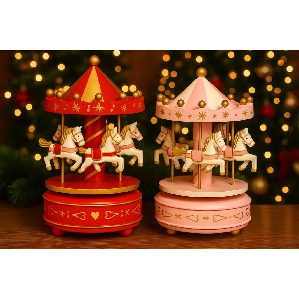 Carrossel Musical Caixinha a Corda Cavalinhos Com Som Movimento Infantil Presente Natal Decoração