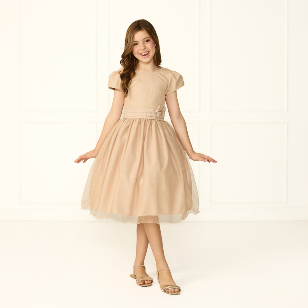 Vestido Glitter  Brilho Nervura Dourado Ouro Midi Luxo Casamento Festas Batizados  Rodado Princesa