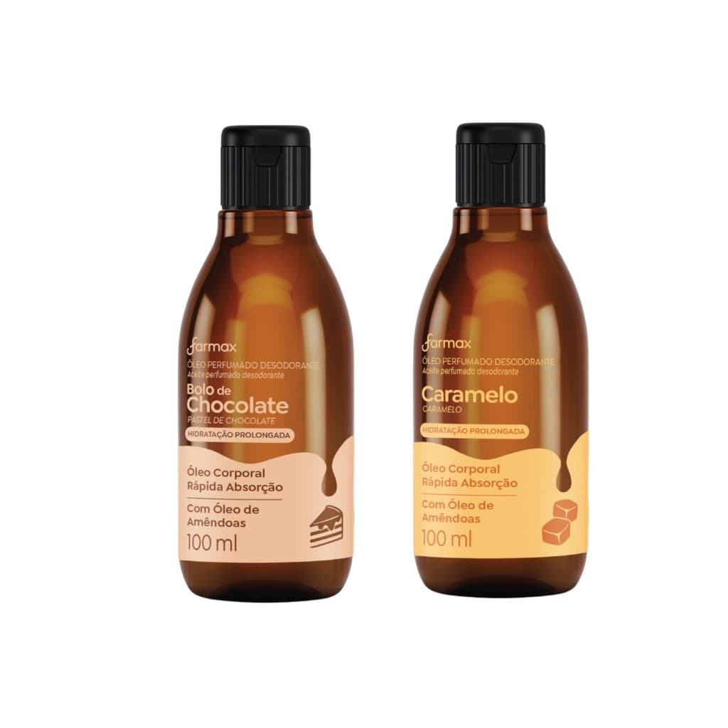 Farmax Kit 2un - 1 Óleo Corporal Bolo de Chocolate + 1 Óleo Corporal Caramelo - 100ml