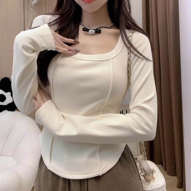 Camisa de fundo de damasco de veludo alemão 2026 novo estilo feminino outono inverno escovado quente interior de manga c